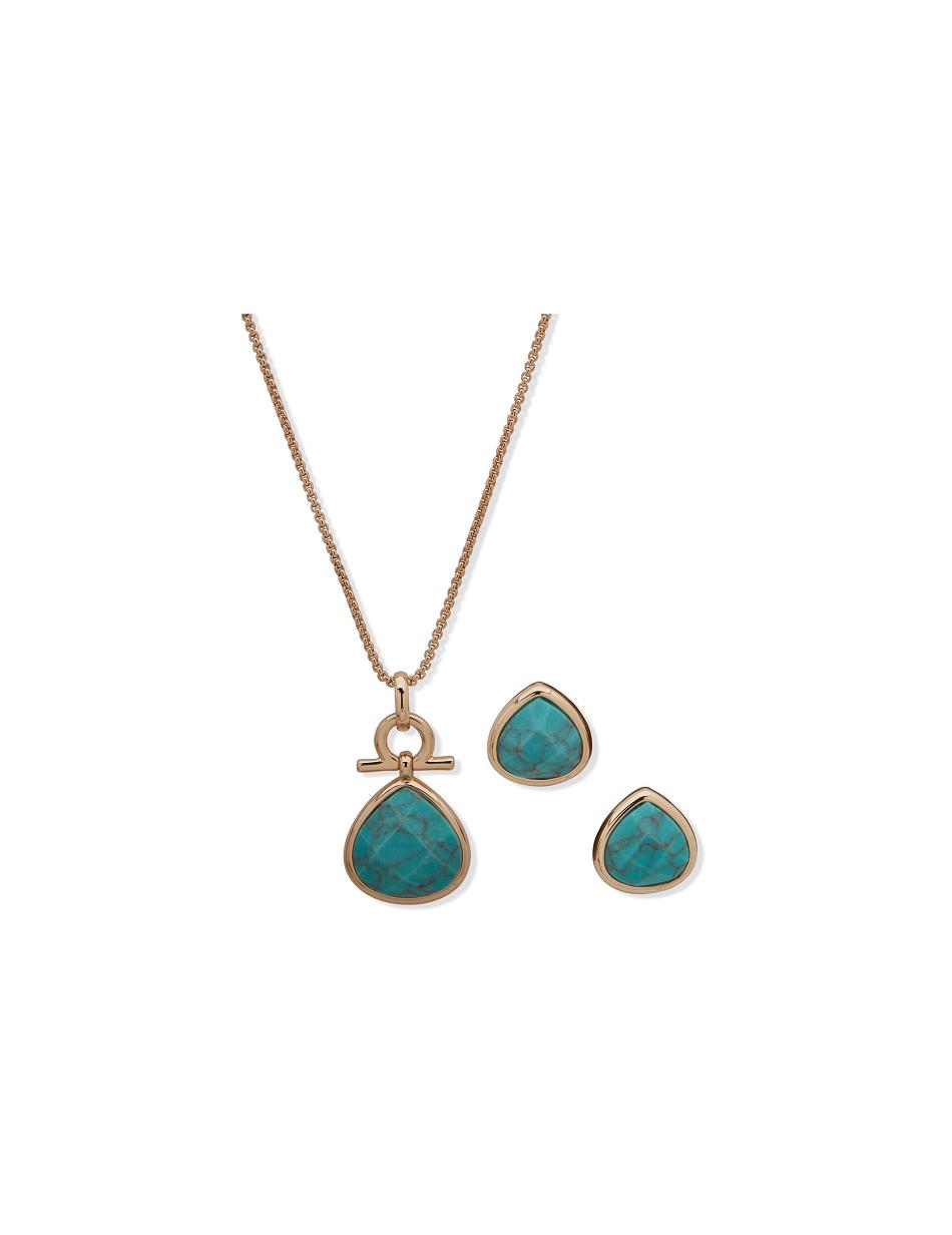 Ensembles de bijoux Anne Klein Tear Drop Pendant Necklace and Earring Set in Pouch   | NZY-2192211